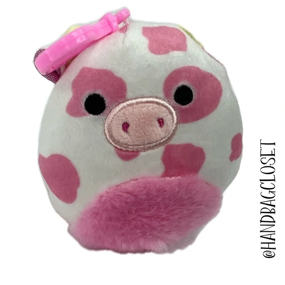 Squishmallow Pink Cow Evangelica Stuffed Animal and Keychain Set